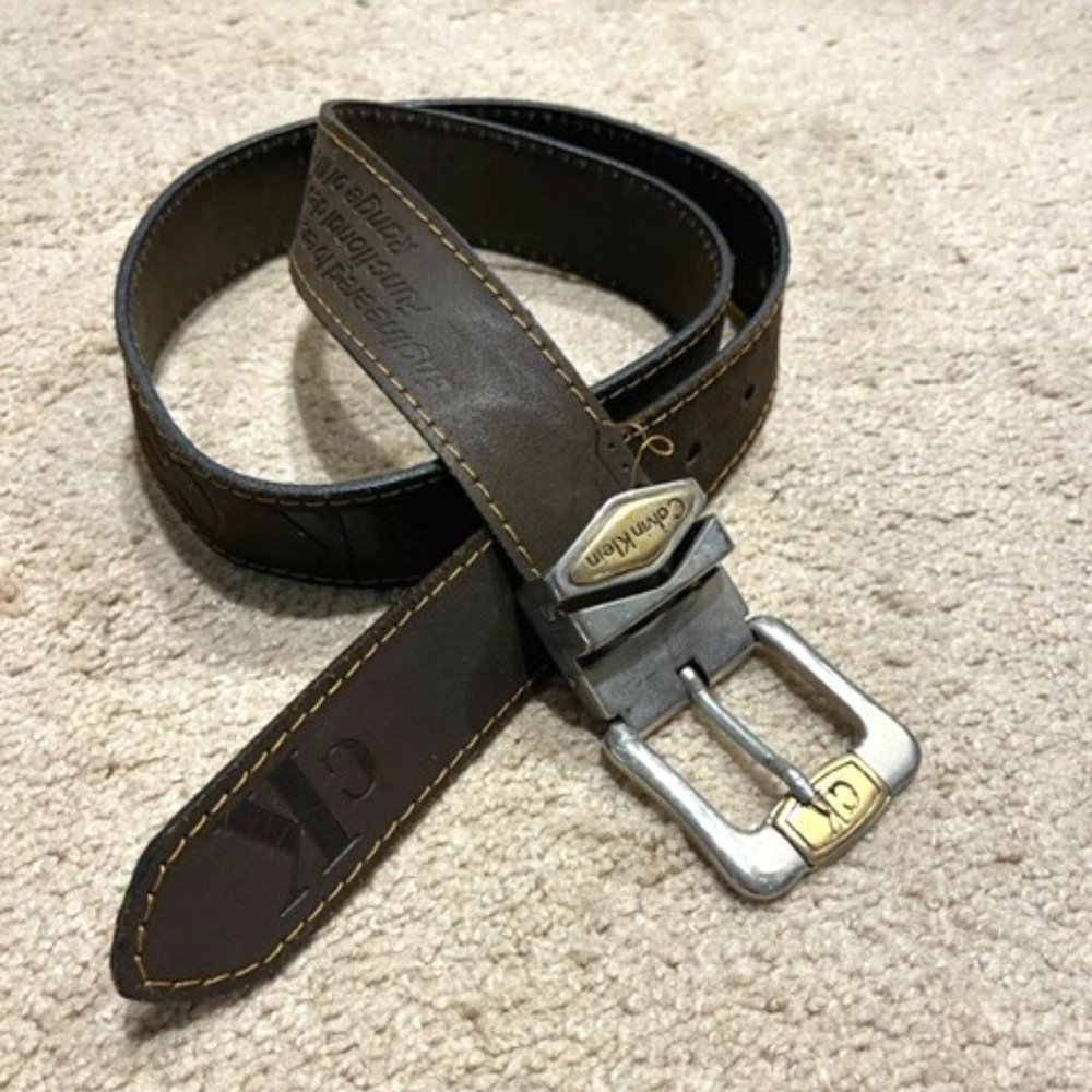 VTG Calvin Klein Western Style Brown Stitched Leather Belt 110cm XL